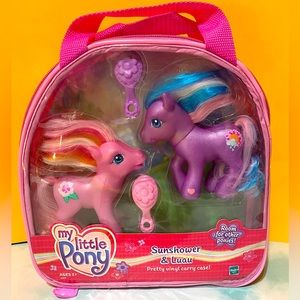 MY LITTLE PONY G3 NWT VTG 2004 SUNSHOWER & LUAU PONIES w/PRETTY VINYL CARRY CASE